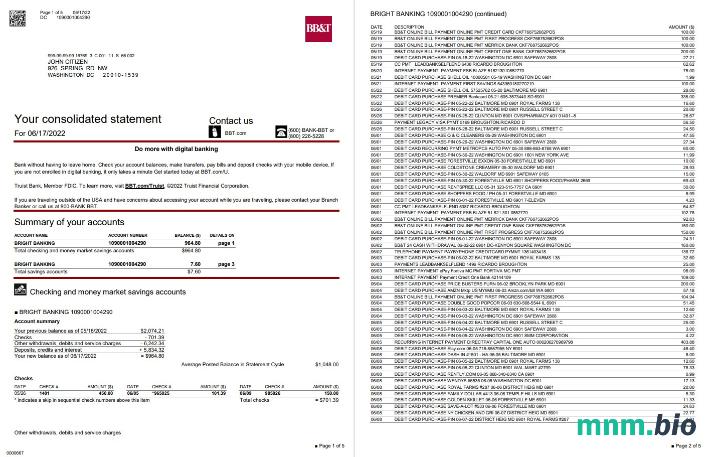 USA Walmart MoneyCard wyciąg bankowy Word i PDF, 2 strony